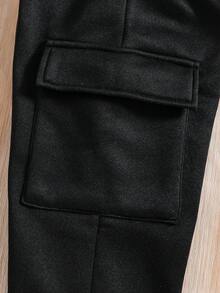 Toddler Letter Print Warm Crew Neck Sweatshirt And Pants Set - Black - View 9