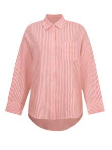 Look Polly 女士条纹长袖衬衫，单排扣休闲时尚款，秋季新款，带口袋设计，返校季复古风条纹衬衫，圣诞节冬季服装 - 櫻花粉 - 查看 3