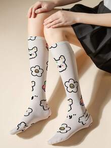 1/2 双女士 50D 花朵图案小腿袜，性感薄款 JK 及膝袜，夏季薄款丝袜，中长袜，水手袜，熊图案可爱时尚袜子，适合日常穿着，适合送礼