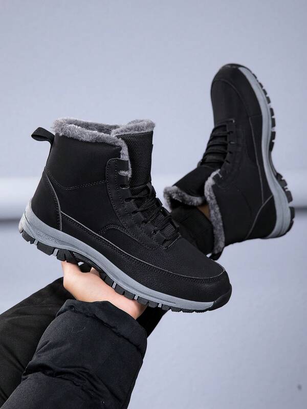 Men's Thermal Lined Anti-Slip Snow Boots, Comfortable Round Toe Thick Bottom Hiking Shoes, Casual Versatile Winter Leather Boots, New 2025 Winter Series Anti-Slip Soft Bottom Snow Shoes