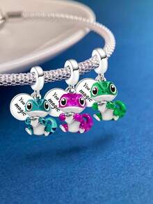 1 Pieza Encantador Colgante con Forma de Corazón y Lagarto Cuentas Compatible con Brazaletes, Pulseras y Manualidades de Joyería DIY para Niñas - Decoración de Joyería a Juego para Atuendos Diarios