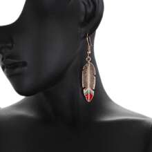 3Pcs Boho Feather Necklace Long Feather Pendant Necklace Chain Gold Silver Leaf Necklace Vintage Deck-Shaped Earrings Jewellery Set For Women And Girls
