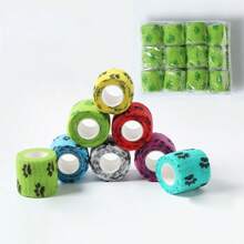 1/2/4 件自粘宠物绷带，粘性兽医绷带，无纺布胶带，适用于狗腿、爪子和伤口，0.98 英寸宽/177 英寸长绷带，多色爪印设计，透气包装胶带，适用于宠物狗和猫，耐用运动保护绷带