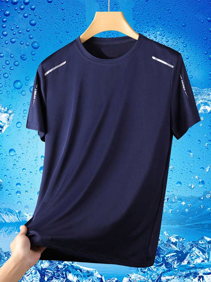 Camiseta masculina de secagem rápida com proteção solar UPF, ideal para aventuras ao ar livre como corrida e caminhada, perfeita para a Páscoa. - Azul marinho - Ver 1