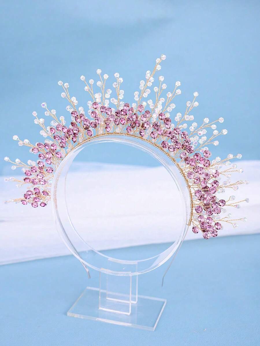 1pc Crystal Purple Headband Princess Birthday Crown, Dark Formal Dress Gothic Headpiece, Bridal Rhinestone Wedding Hair Accessory, Holiday Party Jewelry Valentine's Day Accessories - 淡紫色 - 查看 1