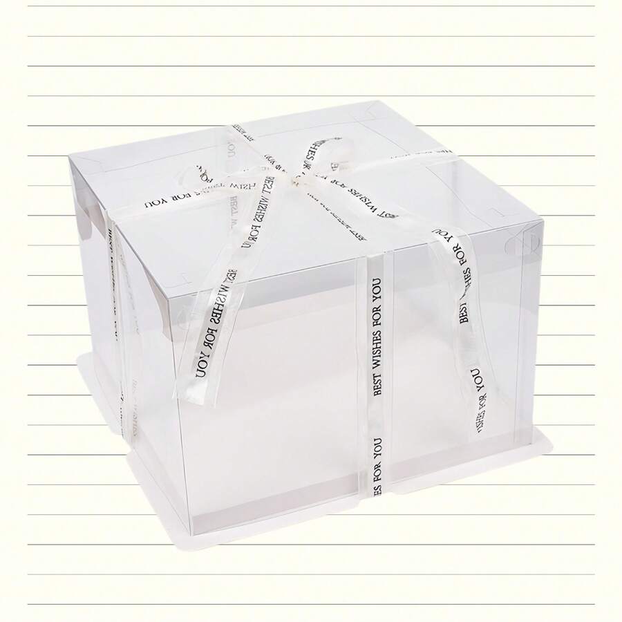1个8英寸/10英寸透明蛋糕盒，透明盖白底蛋糕盒，生日派对烘焙蛋糕包装盒，带丝带的塑料盒 - 彩色 - 查看 1