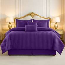 Lux Decor 10-Piece Down Alternative Seersucker Comforter Set, Soft Lightweight Breathable Bedding With Comforter, Sheets And Pillowcases, Comfortable All-Season Hotel Style Bed Set For Bedroom, Guest Room And Dorm - 紫色 - 查看 8