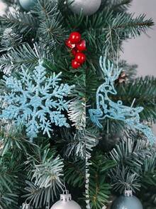 20 pièces - Décorations de flocons de neige bleus Ornements pour sapin de Noël Flocons de neige en plastique pailleté dorés Chaussettes Renne Père Noël Bonhomme de neige Divers pour un monde d'hiver féerique Nouvel An Noël Arbre, fournitures de fête, décorations pour la maison, décorations de chambre, décorations de fête, décorations de sapin de Noël, ameublement intérieur et extérieur - Bleu