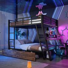 Sairedel Loft Bed, 140 X 200 Cm, Iron Frame, LED Strip, Drawers, Railing, Stairs, Desk, Without Mattress, Black