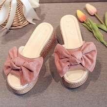 Suela gruesa, pendiente de sandalias, talón de moda femenina, nuevas zapatillas de verano, uso exterior y lazo de suela de pana de Fregona,Plataformas y sandalias de cuña para mujer - Rosa - Ver 6