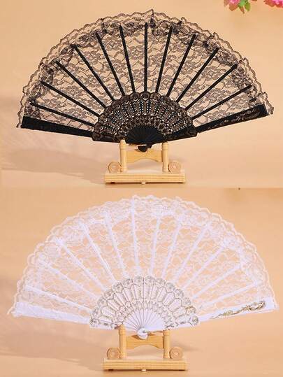 Black Delicate Lace Collapsible Fan, A Victorian Gothic Handheld Accessory For Halloween Costume, Masquerade Ball, Theatrical Play, Burlesque Dance Or A Themed Party Prop, A Decorative Photoshoot Essential,Christmas Gift