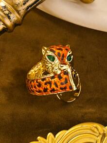 时尚新款玫瑰虎狐豹动物可调节戒指镀金珐琅适合男女