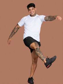 Men's Dry Fit Short Sleeve Sports Shirt, Polyester With Elastane, Training Gym - White - View 4