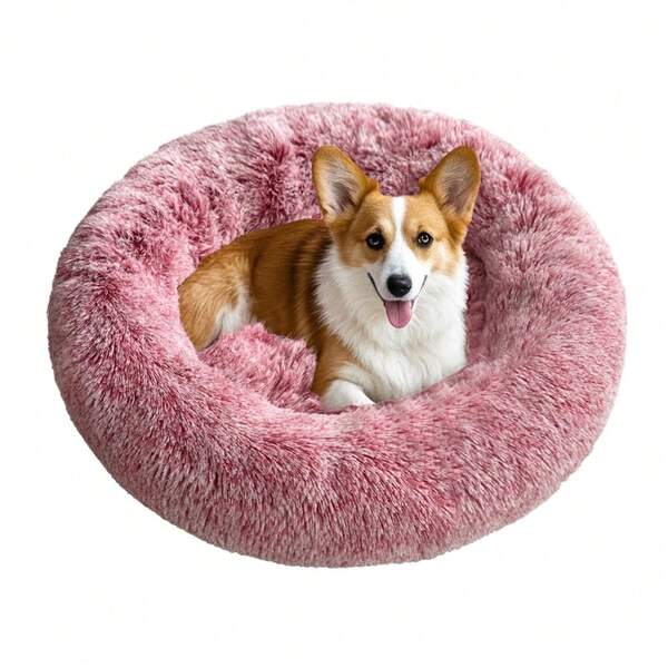 Cama redonda e fofa para animais de estimação, com gradiente, para cães e gatos, para todas as estações, sono profundo, macia e confortável, adequada para animais de estimação de médio e grande porte