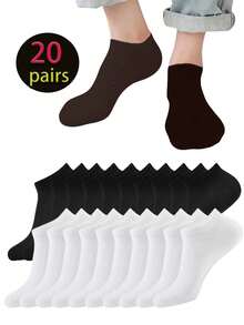 6/10/15/20 /30Pairs Women & Men Solid Color Low Cut Invisible Short Socks, Ladies Short Socks For Spring, Summer, Autumn & Winter, Men Elastic Soft Breathable Socks, Suitable For Daily Wear - Multicolor - View 11