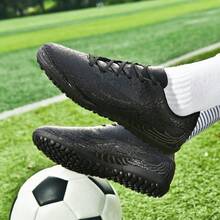 Talla: 39-44, Balones de fútbol de alto rendimiento para hombres de bajo rendimiento - Balines de entrenamiento de futbol unicolor con soporte para tobillo Top de PU ligera para partidos profesionales, adecuado para terrenos duros y campos de césped artificial [Botas de formación para fanáticos de la Copa Mundial] - Negro - Ver 3
