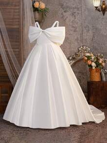 Váy công chúa trễ vai nơ cho bé gái tuổi teen, váy cưới màu trắng thanh lịch cho tiệc thời trang, sinh nhật, lễ cưới, tiếp khách - trắng - Xem 2