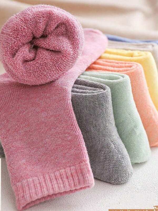 6 Paar/5 Paar pastell farbige thermische Socken, einfache & warme Mittelhöhe Socken für Herbst & Winter, Damensocken & Strumpfhosen