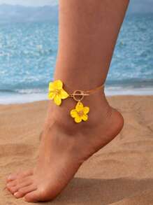 1 件时尚优雅的黄色花朵脚链，适合节日佩戴