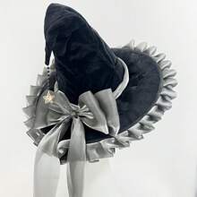 1pc Retro Witch Hat Costume Accessory, Polyester Fiber Witch Hat For Party Role Play, Mask Hat Holiday Decoration, Elegant Headwear Halloween