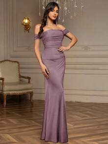 Elisanya Everly L Summer Outfits,Sexy Knitted Stretch Fabric Off-The-Shoulder Pleated Side-Hip Slim Dress Elegant Prom Evening Wedding Guest Dress Suitable For Graduation Ceremony, Dinner Party,Easter