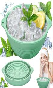 Tazón de baño de hielo facial Noverlife, Tazón facial de silicona de 9 pulgadas plegable para baños de hielo, kit portátil de bañera de agua fría para lavado facial de baño de hielo en casa - Blanco - Ver 1