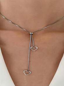 1 Stück einstellbare Halskette mit Cut Out geometrischem Herz Anhänger aus Edelstahl, geeignet für den täglichen Gebrauch und Partys