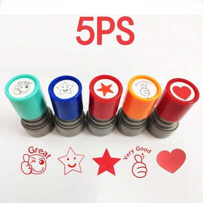 1 个红心、五角星、竖起大拇指“非常好”鼓励和表扬印章，教师课堂返校礼物奖牌，5 种设计可供选择