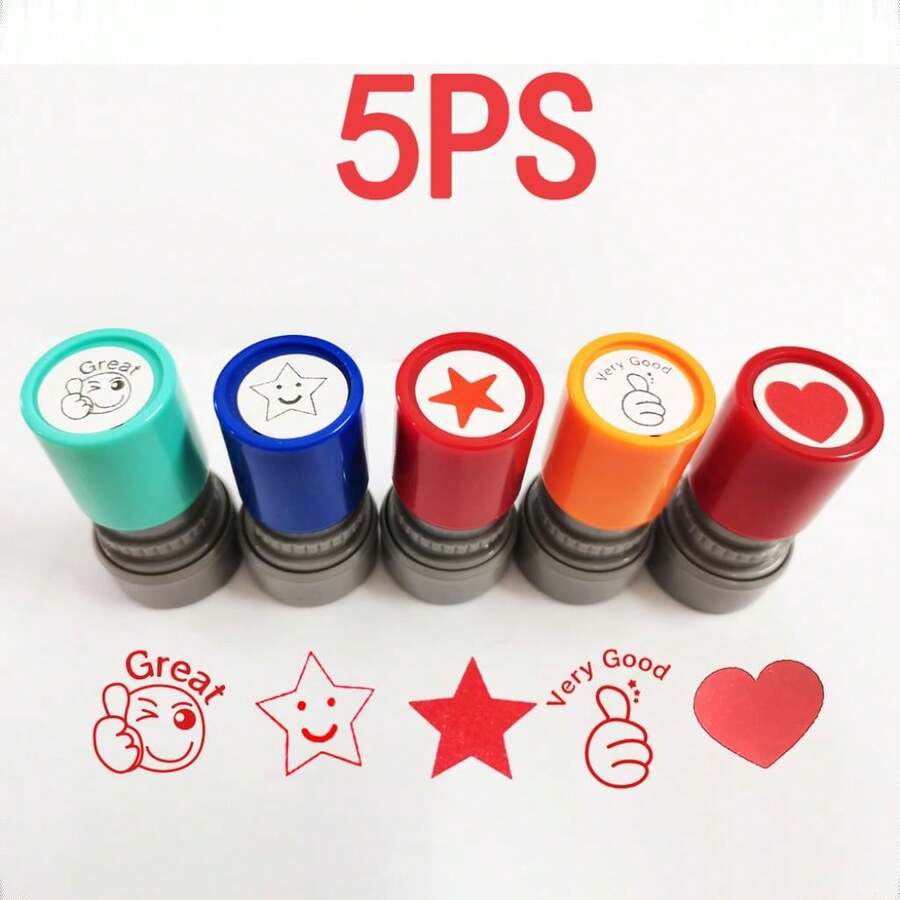 1 个红心、五角星、竖起大拇指“非常好”鼓励和表扬印章，教师课堂返校礼物奖牌，5 种设计可供选择 - 紅色 - 查看 1