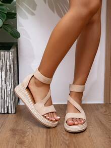 女士透明趾带运动凉鞋，防滑鞋底 - 休闲独特的四季沙滩鞋，适合度假、办公室和休闲穿着，多功能坡跟凉鞋 | 中性色鞋 | 防水厚底高跟凉鞋