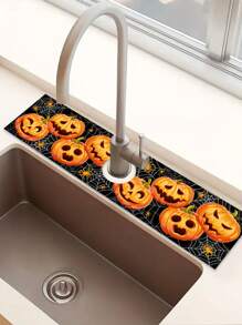 1pc/100pcs Halloween Theme Sink Mat, Funny Pumpkin & Theme Element Draining Mat, Halloween Home Decor, Kitchen Sink Decor. Party Gathering Home Decoration.