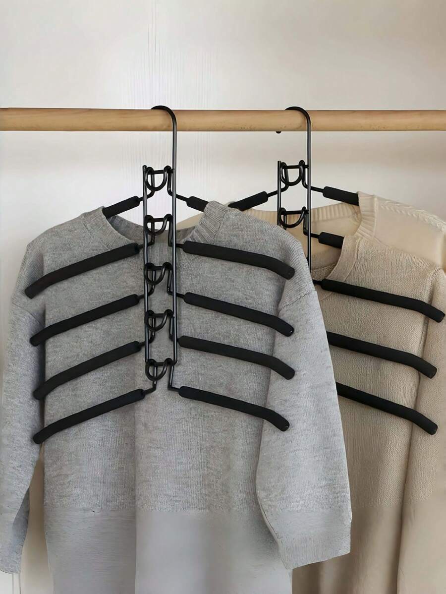 5pcs Heavy Duty Space-Saving Metal Hangers With Non-Slip Foam Pads - Multi-Layer Design For Coats, Sweaters, Suits, And T-Shirts - Perfect For Closet Organization, Hangers For Clothes