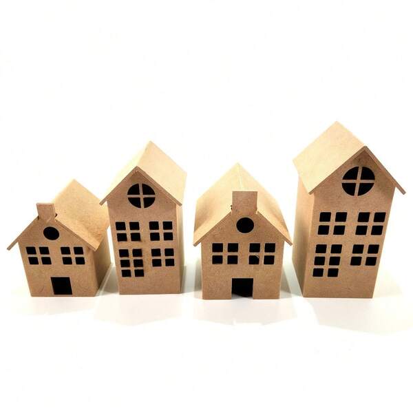 Mini Vilarejo Decorativo de Madeira – Conjunto Encanto para Sua Casa Casinhas Vilarejo MDF sem fundo  – Conjunto Decorativo Rústico para Casa e Eventos