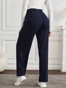 Pantalón maternidad, pantalón vestir premamá, ropa embarazada elegante, pretina elástica, soporte vientre, pantalón formal embarazo, moda gestante, comfort premamá, pantalón trabajo maternidad, prendas maternidad. - Azul Marino - Ver 2