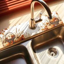 Faucet Splash Guard, Autumn/Halloween Style, Bathroom Faucet Splash Mat To Set Holiday Atmosphere, Anti-Moisture Anti-Slip Faucet Mat, Kitchen Countertop Accessory, Kitchen & Dining Table Accessory, Sink Drain Mat, Absorbent & Anti-Slip Multifunctional