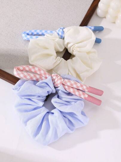 1pc Women's Fashion Plaid Hair Scrunchie, Blue & Pink Checkered Cute Fresh Forest Style Hair Tie, Suitable For Daily Wear In Spring/Summer, Great Gift For Friends And Classmates