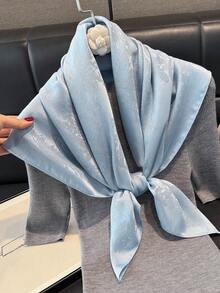 1 pezzo Elegante sciarpa quadrata in raso lucido di alta qualità con stampa floreale e fili d'argento, foulard di moda, foulard versatile per capelli, scialle, accessorio di protezione solare per donne e abiti