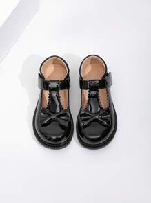 1 Par de Sapatos Planos Princesa de Couro Envernizado com Laço para Meninas, Sapatos Campus
