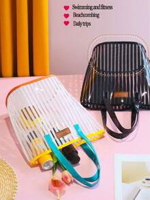 沙滩包防水大号透明 PVC 手提袋化妆品购物袋果冻袋礼品袋透明单肩手提购物袋，派对袋婚礼生日派对礼品袋工艺手提袋派对礼品生日装饰派对礼品装饰婚礼装饰派对用品时尚透明防水袋