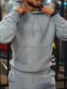 Men's Casual Street Hooded Sweatshirt, Solid Color With Fleece Lining, Loose Fit, Autumn/Winter - Dark Grey - View 7