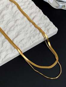 Nooxian 2pcs Stainless Steel Minimalist Casual Gold-Color Chain Necklace For Women - Yellow Gold - View 2
