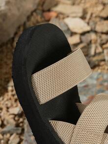 女士简约百搭高跟凉鞋，松紧带，舒适厚底，适合休闲、沙滩、度假、波西米亚、夏威夷风格 - 米色 - 查看 6