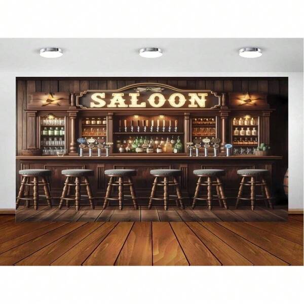 Western Cowboy Bar Background, Retro Nightclub Bar Counter With Whiskey Rack, Polyester Wallpaper For Cafe And Restaurant Decoration, Party Photo Props - Available In Multiple Sizes