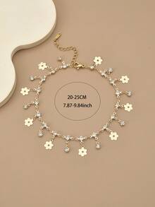 1 chiếc vòng tay xích chân bãi biển bằng thép không gỉ hình trái tim pha lê lấp lánh dành cho nữ (Làm thủ công, có một chút thay đổi về số lượng trái tim pha lê, vui lòng tham khảo kích thước thực tế) - Vàng - Xem 7