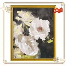 White Floral Gold Wood Frame Canvas Wall Painting, Decorative Painting For Living Room, Bedroom, Dining Room, Entryway, Hallway, 16 X 20 Inch