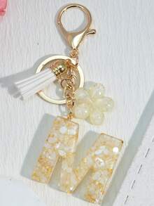 1 件粉色亮片字母钥匙扣、树脂钥匙扣吊坠、个性化背包装饰、花卉流苏礼物情人节汽车配件包魅力学院可爱哥特 Y2k