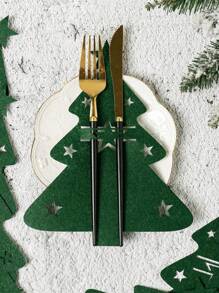 12 Stücke/6 Stücke Filz Mini Weihnachtsbäume, Weihnachtsbaum Muster Besteck Set, geeignet für Gabel- oder Löffeltaschen, Weihnachten dekorative Bestecktaschen für Zuhause und Restaurant