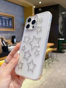 1pc Fashionable Transparent Faux Leather Texture Rhinestone Studded Shockproof Protective Phone Case, Compatible With IPhone 17/17Air/17Pro/17ProMax/16/16Pro/16Plus/16ProMax/16/15/14 Pro Max/13/12/11 - Clear - View 4
