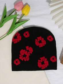 1pc Men's Letter & Spider Web Jacquard Knit Beanie Hat, Outdoor Street Style Fall Outfit - Multicolor - View 16