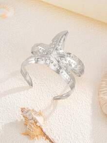 1pc Vintage Fashionable Exaggerated Creative Metallic Gold Starfish Cuff Bracelet, Simple Thick Adjustable Open Cuff Bracelet For Women, Daily Wear, Beach Resort Decor, Banquet And Party Fashion Accessory, Charm Jewelry Gift - Yellow Gold - View 7
